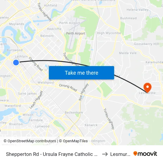 Shepperton Rd - Ursula Frayne Catholic Coll Sen to Lesmurdie map