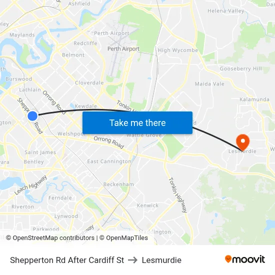 Shepperton Rd After Cardiff St to Lesmurdie map