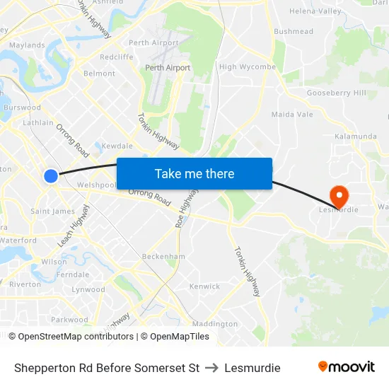 Shepperton Rd Before Somerset St to Lesmurdie map