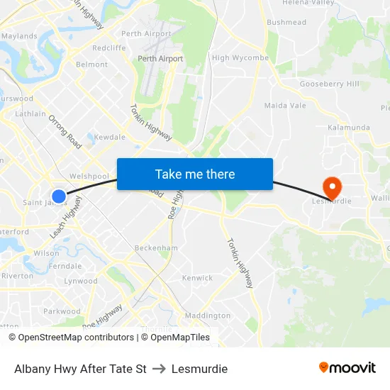 Albany Hwy After Tate St to Lesmurdie map