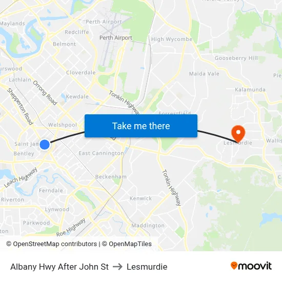 Albany Hwy After John St to Lesmurdie map