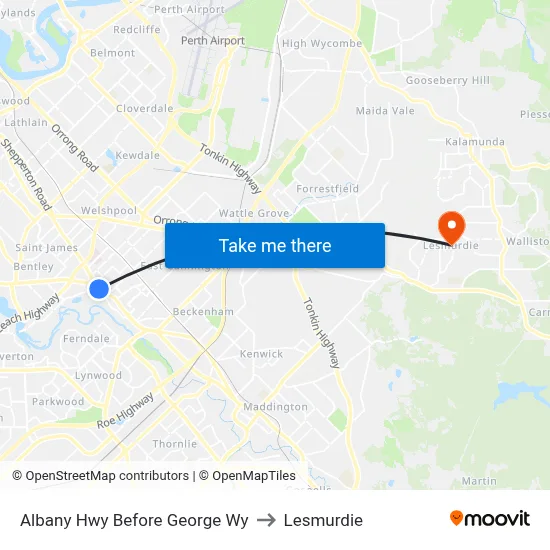 Albany Hwy Before George Wy to Lesmurdie map