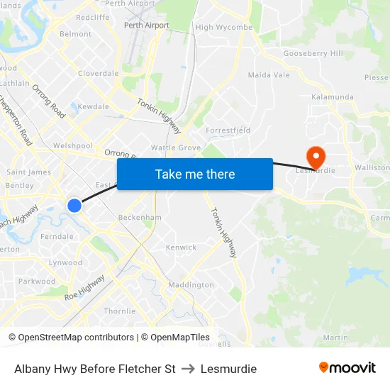 Albany Hwy Before Fletcher St to Lesmurdie map