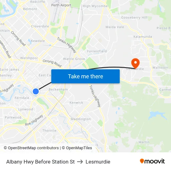 Albany Hwy Before Station St to Lesmurdie map