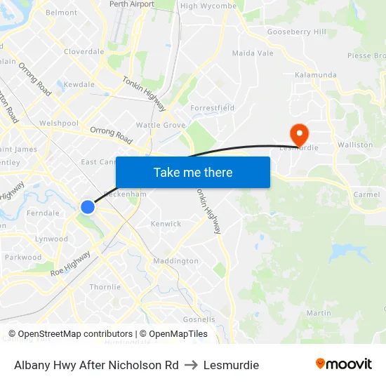 Albany Hwy After Nicholson Rd to Lesmurdie map