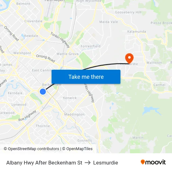 Albany Hwy After Beckenham St to Lesmurdie map