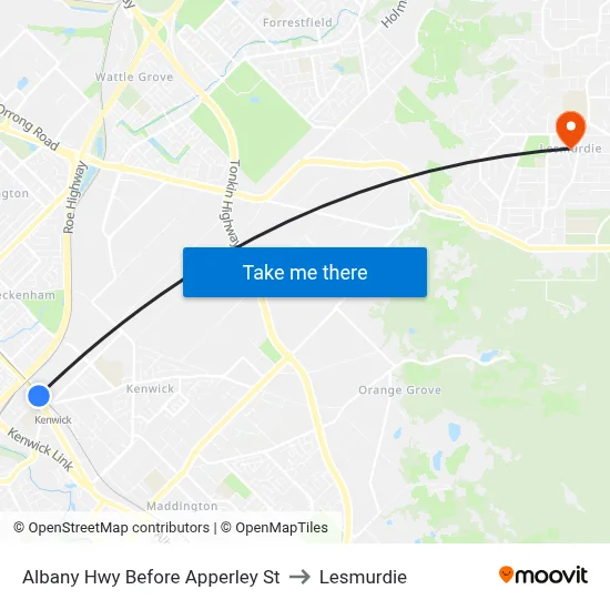 Albany Hwy Before Apperley St to Lesmurdie map