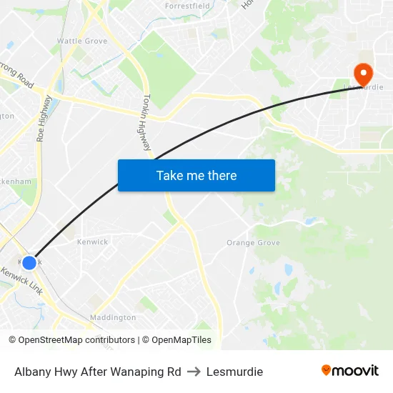 Albany Hwy After Wanaping Rd to Lesmurdie map