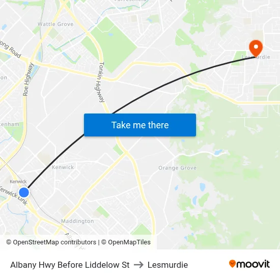 Albany Hwy Before Liddelow St to Lesmurdie map