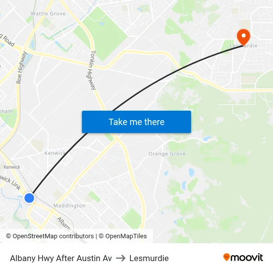 Albany Hwy After Austin Av to Lesmurdie map