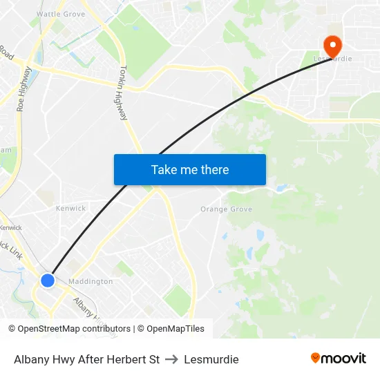 Albany Hwy After Herbert St to Lesmurdie map