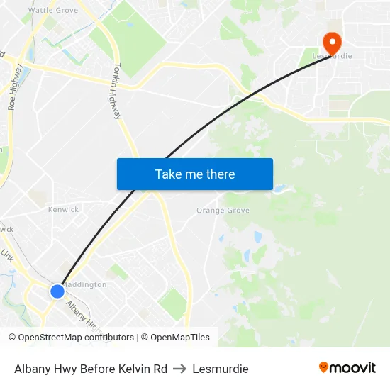 Albany Hwy Before Kelvin Rd to Lesmurdie map