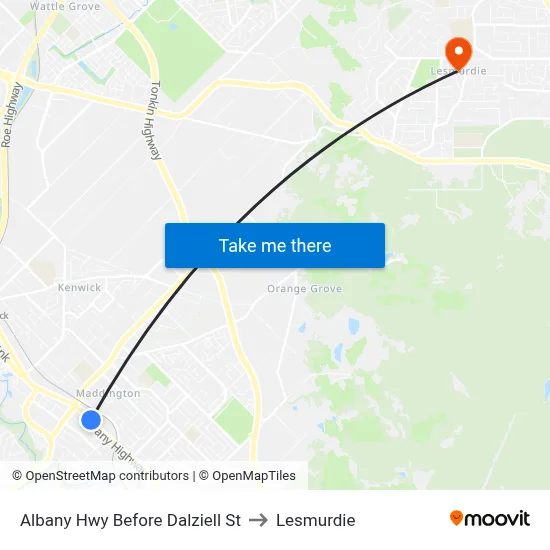 Albany Hwy Before Dalziell St to Lesmurdie map