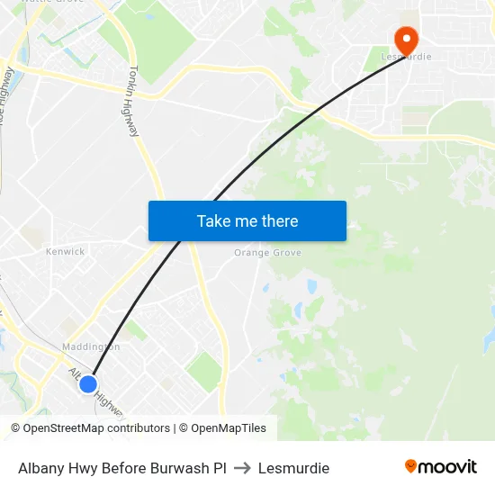 Albany Hwy Before Burwash Pl to Lesmurdie map