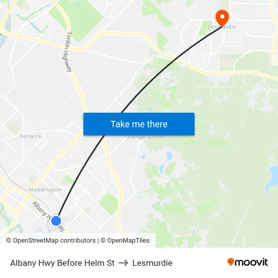 Albany Hwy Before Helm St to Lesmurdie map