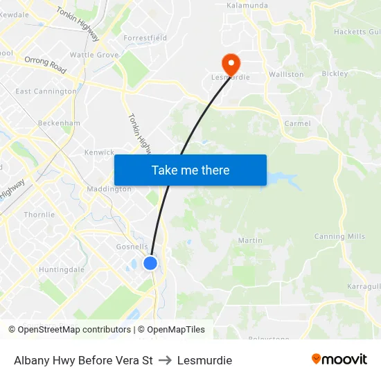 Albany Hwy Before Vera St to Lesmurdie map