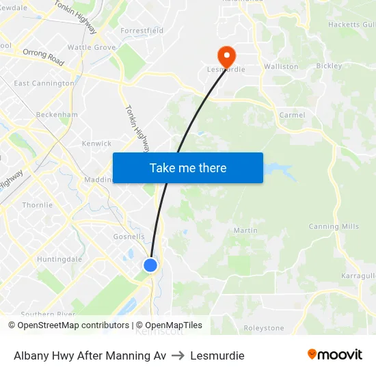 Albany Hwy After Manning Av to Lesmurdie map