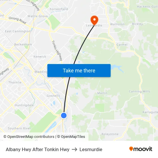 Albany Hwy After Tonkin Hwy to Lesmurdie map