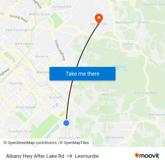 Albany Hwy After Lake Rd to Lesmurdie map