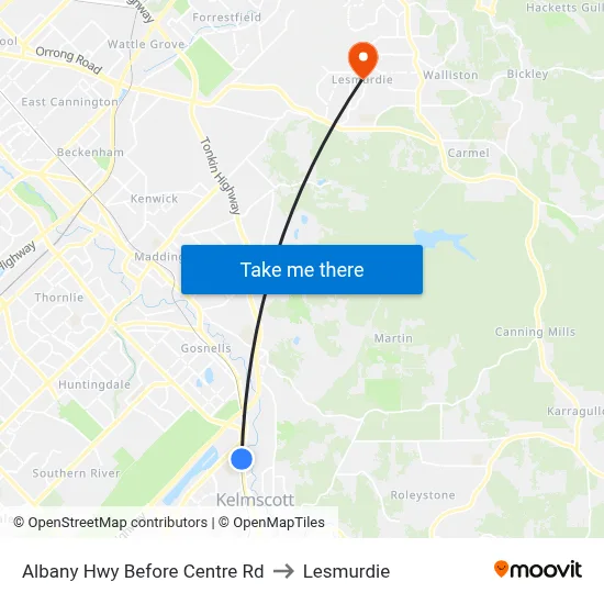 Albany Hwy Before Centre Rd to Lesmurdie map