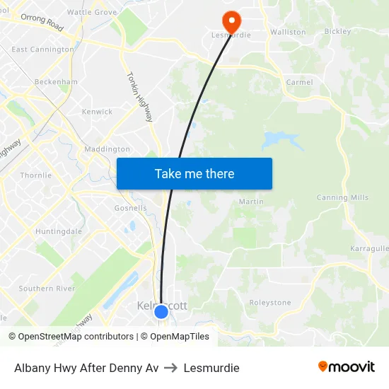Albany Hwy After Denny Av to Lesmurdie map