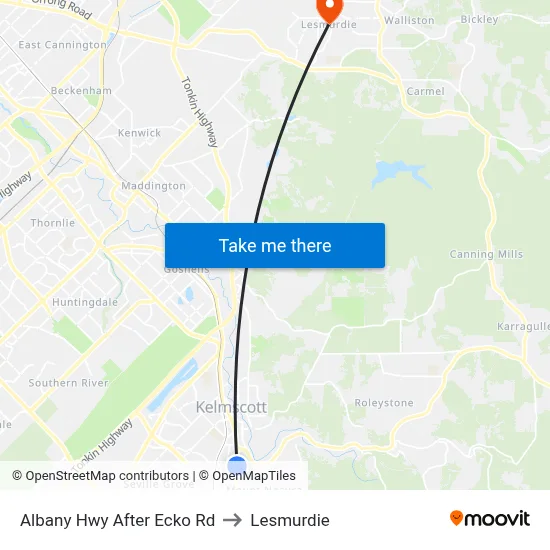 Albany Hwy After Ecko Rd to Lesmurdie map