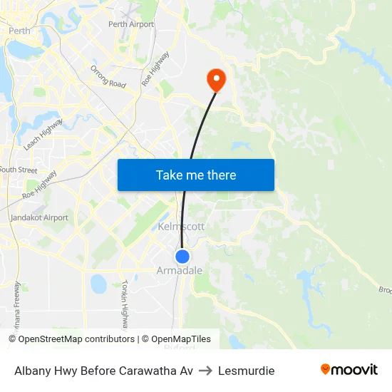 Albany Hwy Before Carawatha Av to Lesmurdie map