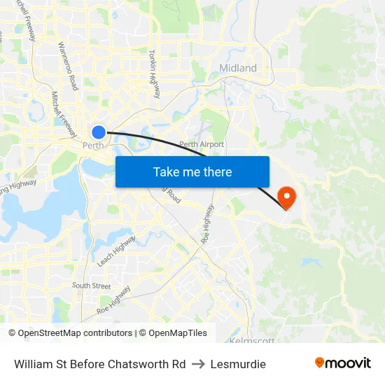William St Before Chatsworth Rd to Lesmurdie map
