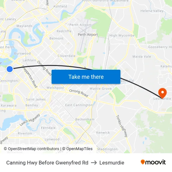 Canning Hwy Before Gwenyfred Rd to Lesmurdie map
