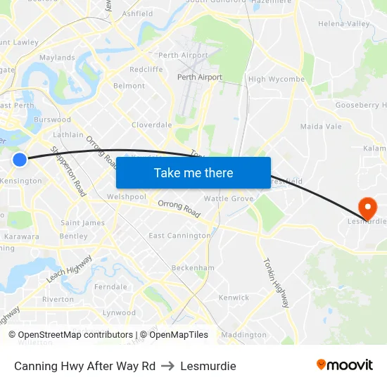 Canning Hwy After Way Rd to Lesmurdie map