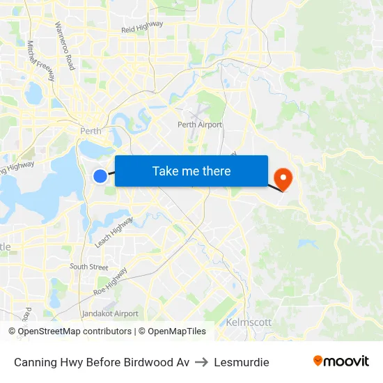 Canning Hwy Before Birdwood Av to Lesmurdie map