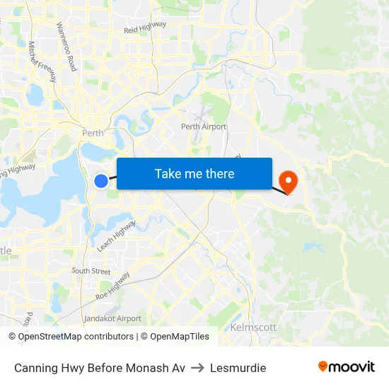 Canning Hwy Before Monash Av to Lesmurdie map