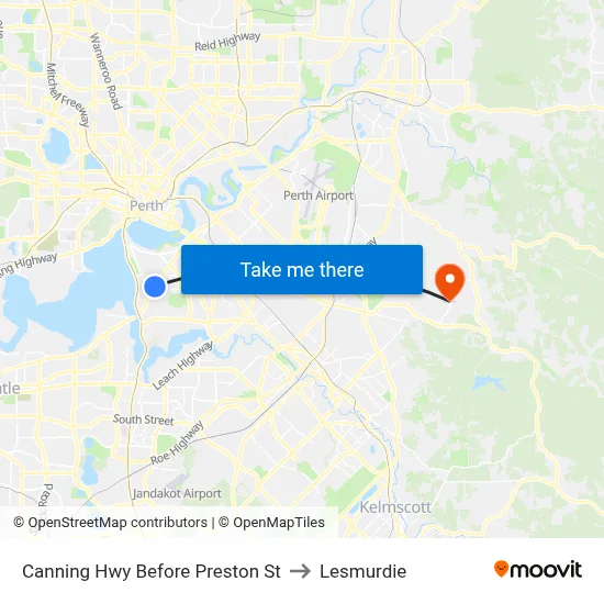 Canning Hwy Before Preston St to Lesmurdie map