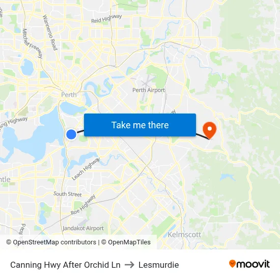 Canning Hwy After Orchid Ln to Lesmurdie map