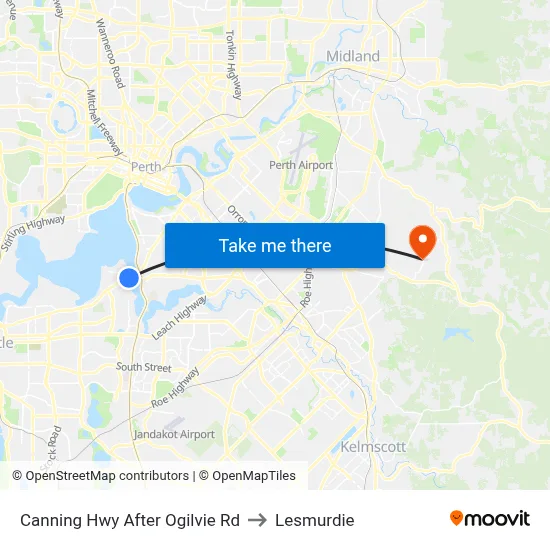 Canning Hwy After Ogilvie Rd to Lesmurdie map