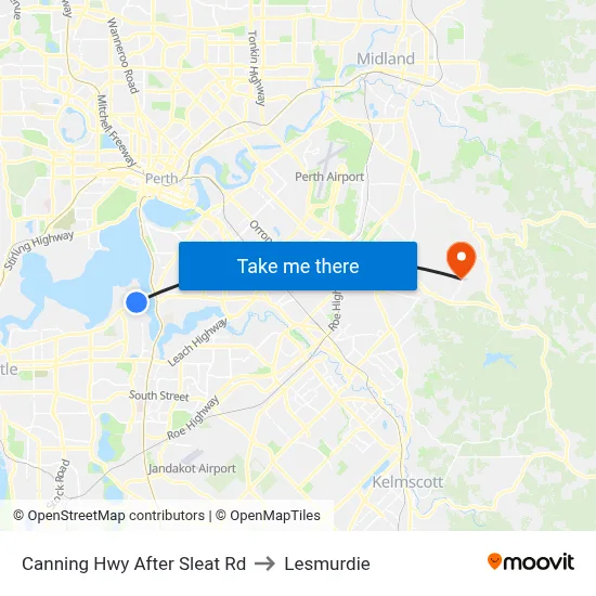 Canning Hwy After Sleat Rd to Lesmurdie map