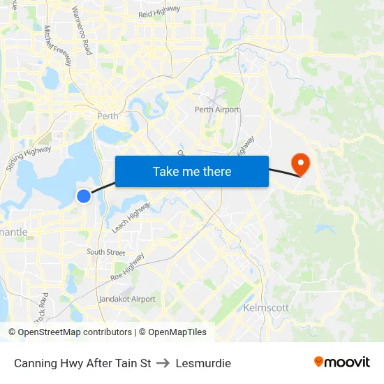 Canning Hwy After Tain St to Lesmurdie map