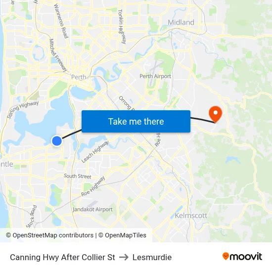 Canning Hwy After Collier St to Lesmurdie map