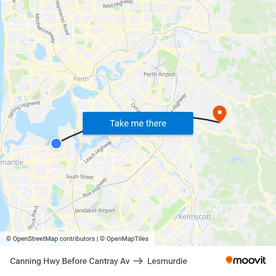 Canning Hwy Before Cantray Av to Lesmurdie map