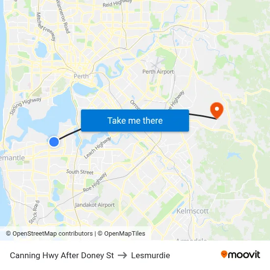 Canning Hwy After Doney St to Lesmurdie map