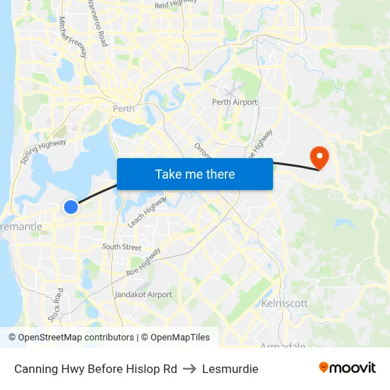 Canning Hwy Before Hislop Rd to Lesmurdie map