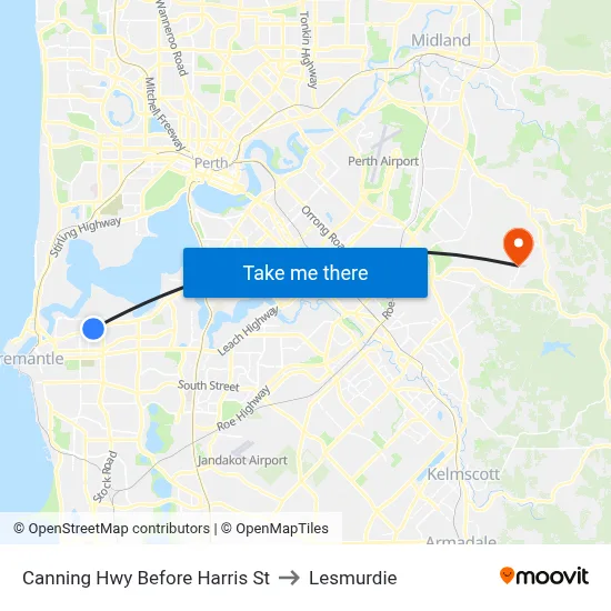 Canning Hwy Before Harris St to Lesmurdie map