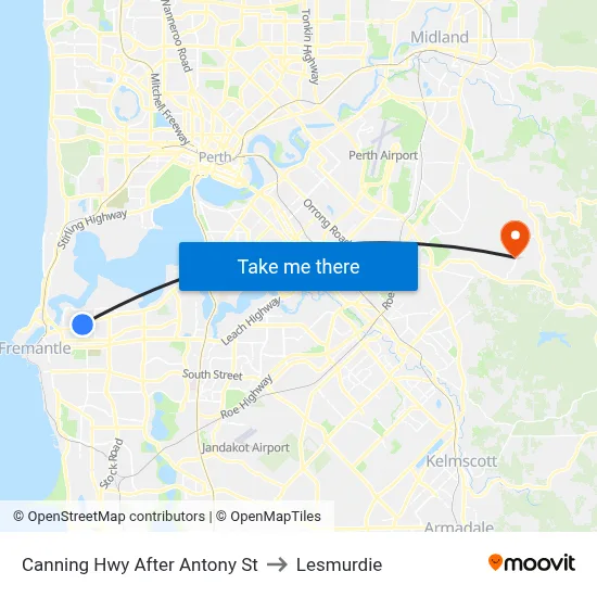 Canning Hwy After Antony St to Lesmurdie map