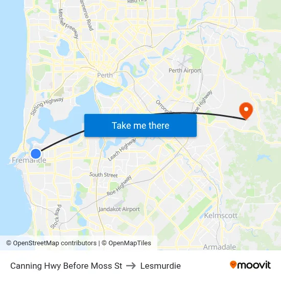 Canning Hwy Before Moss St to Lesmurdie map