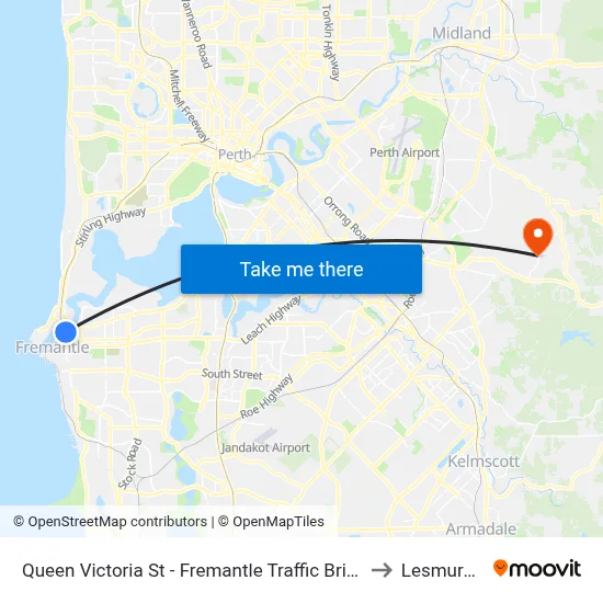 Queen Victoria St - Fremantle Traffic Bridge to Lesmurdie map