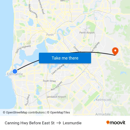Canning Hwy Before East St to Lesmurdie map