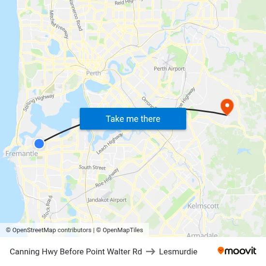 Canning Hwy Before Point Walter Rd to Lesmurdie map