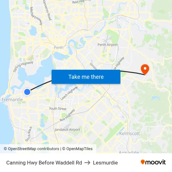 Canning Hwy Before Waddell Rd to Lesmurdie map