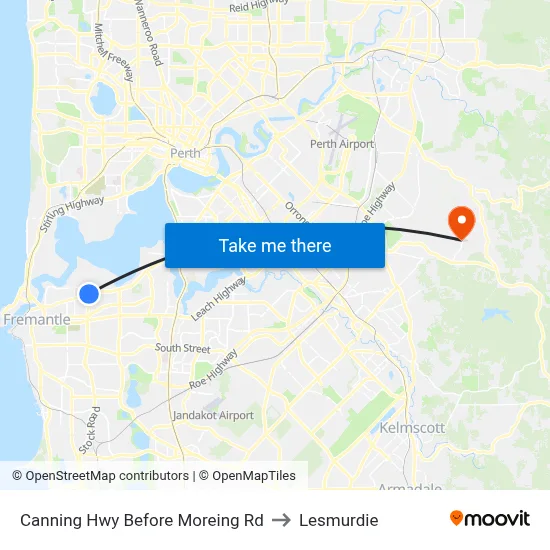 Canning Hwy Before Moreing Rd to Lesmurdie map