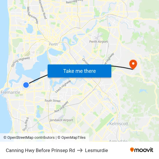 Canning Hwy Before Prinsep Rd to Lesmurdie map